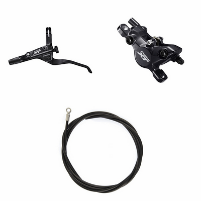 Kit Freno Disco Hidráulico Shimano Deore XT BR-M8100/BL-T8100 Delantero/Izquierdo Resina Sin Aletas/Adaptador Latiguillo 1000mm Negro