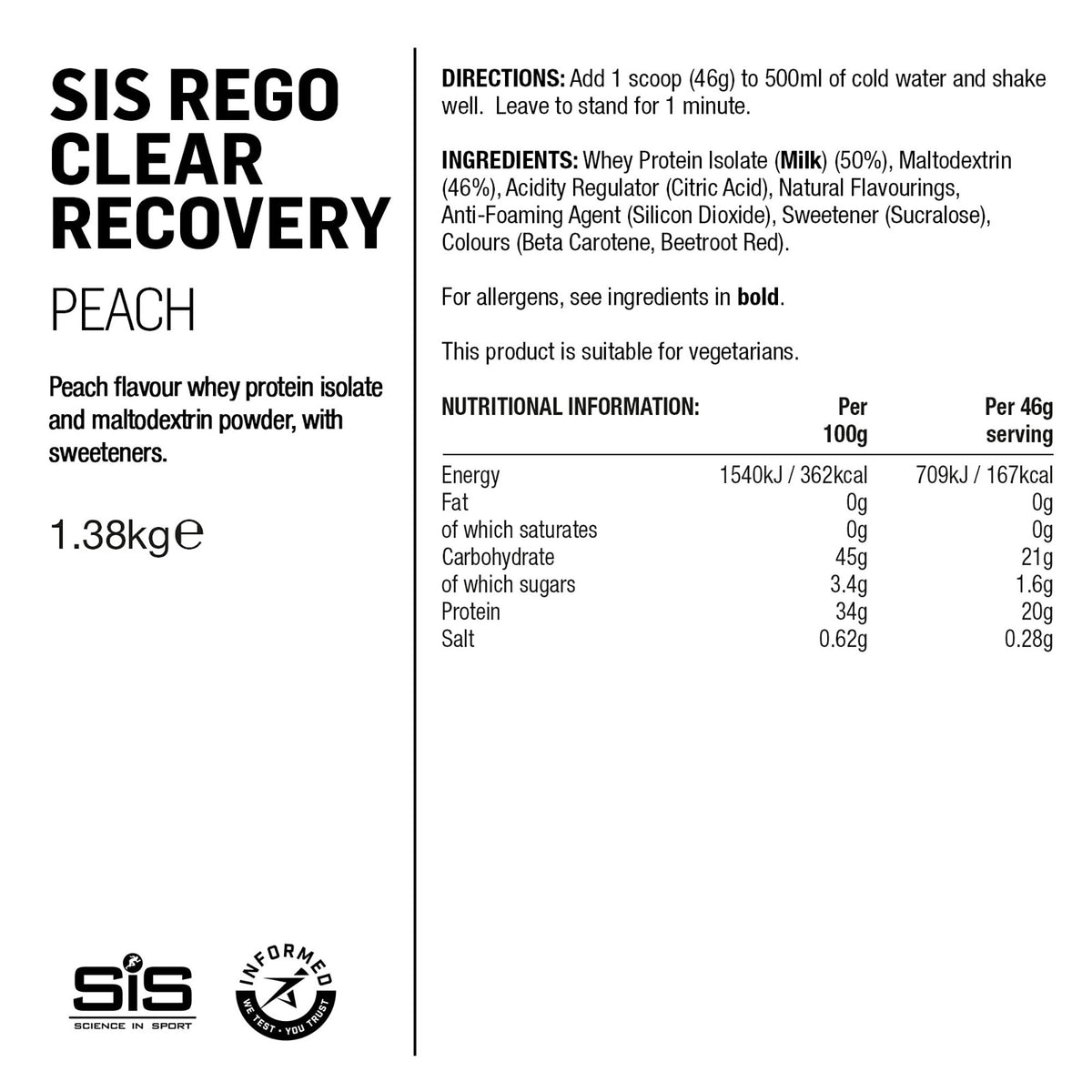 SIS REGO Clear Polvo Recuperador 1.38kg Melocotón #2