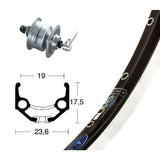 Roue Avant ZAC19 Serrage Rapide Moyeu Dynamo Shimano DH3N72 Aluminium Noir/Argent