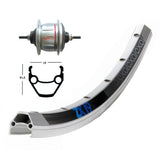 Roue Arrière Winora Exal ZX19 Shimano SG-8R31 135mm V-Brake Argent Mat