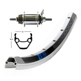 Roue Arrière Winora Exal ZX19 Moyeu Dynamo Shimano DH3N80 Serrage Rapide 109mm Noir/Argent