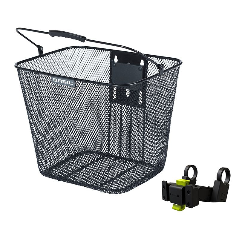 Cesta Delantera Basil Bilbao Placa Klickfix Soporte Manillar Acero 26x22x28cm Negro